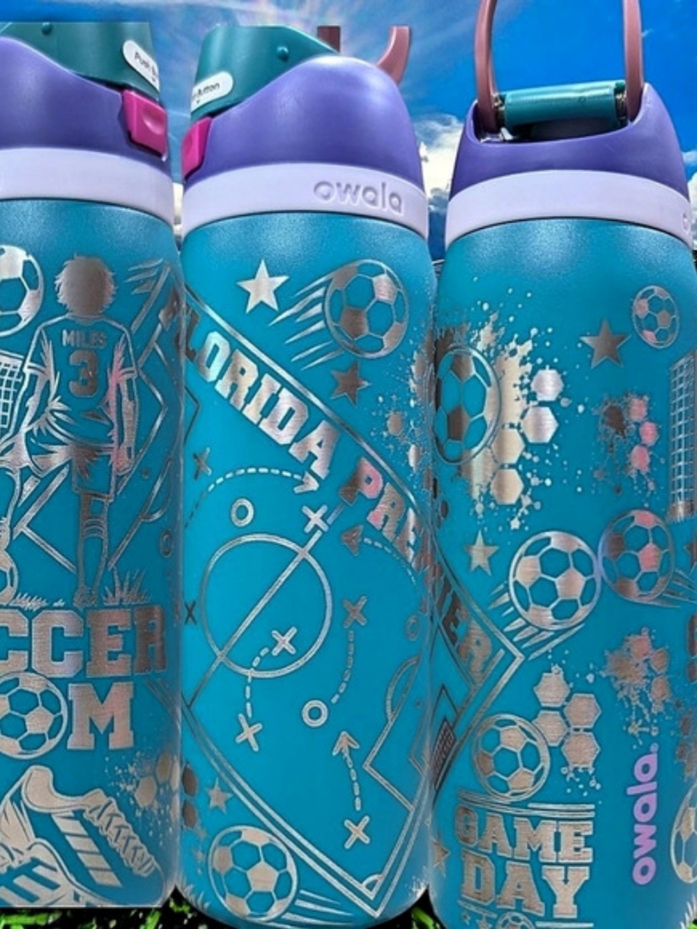 32oz owala FreeSip Laser Engraved Soccer Custom Water Bottle Water Bottle